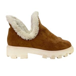 Free People Boots Womens Size 8 FR x FP Vegan Suede Fuzzy Slip On Camel Cream